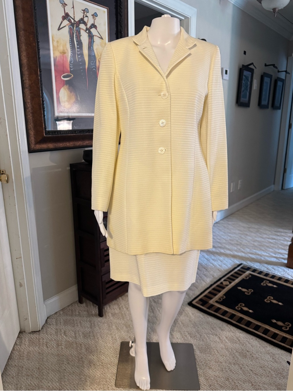 Tailored Cream Ribbed Button Blazer Jacket with Skirt